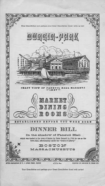 Durgin Park Menu 1960s, front