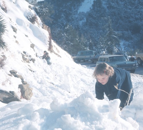 1975 Jan Sherry and Scott in the snow San Gabriel Mountains